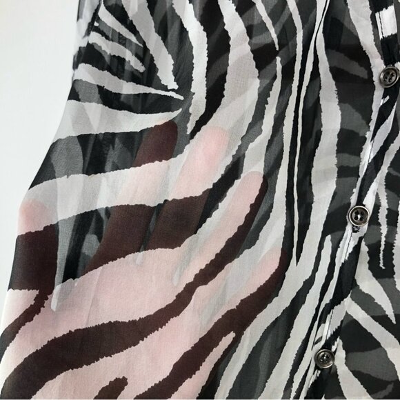 FIFTEEN Twenty black/white zebra silk blouse with leather Large - Picture 7 of 10